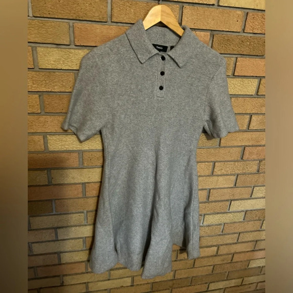 Babydoll Polo Dress in Felted Wool-Cashmere Gray Light Heathered Gray Size Small - Picture 3 of 8